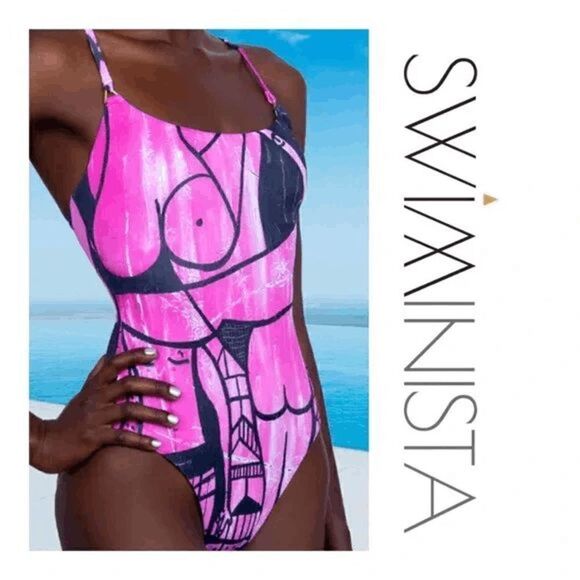 Swiminista X James Peter Henry Pink Black Beach Activities One Piece Swimsuit, X - Picture 6 of 7